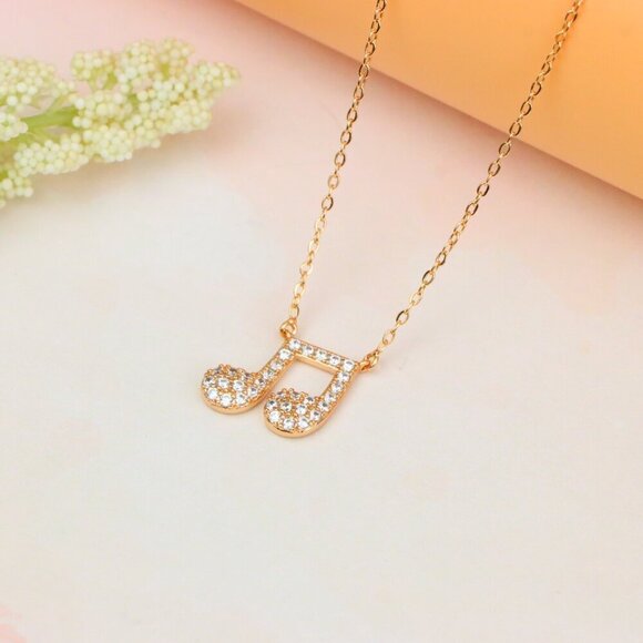 "Sparkling Music Note Pendant Rose Gold Necklace, XPNL1892 - Picture 12 of 12